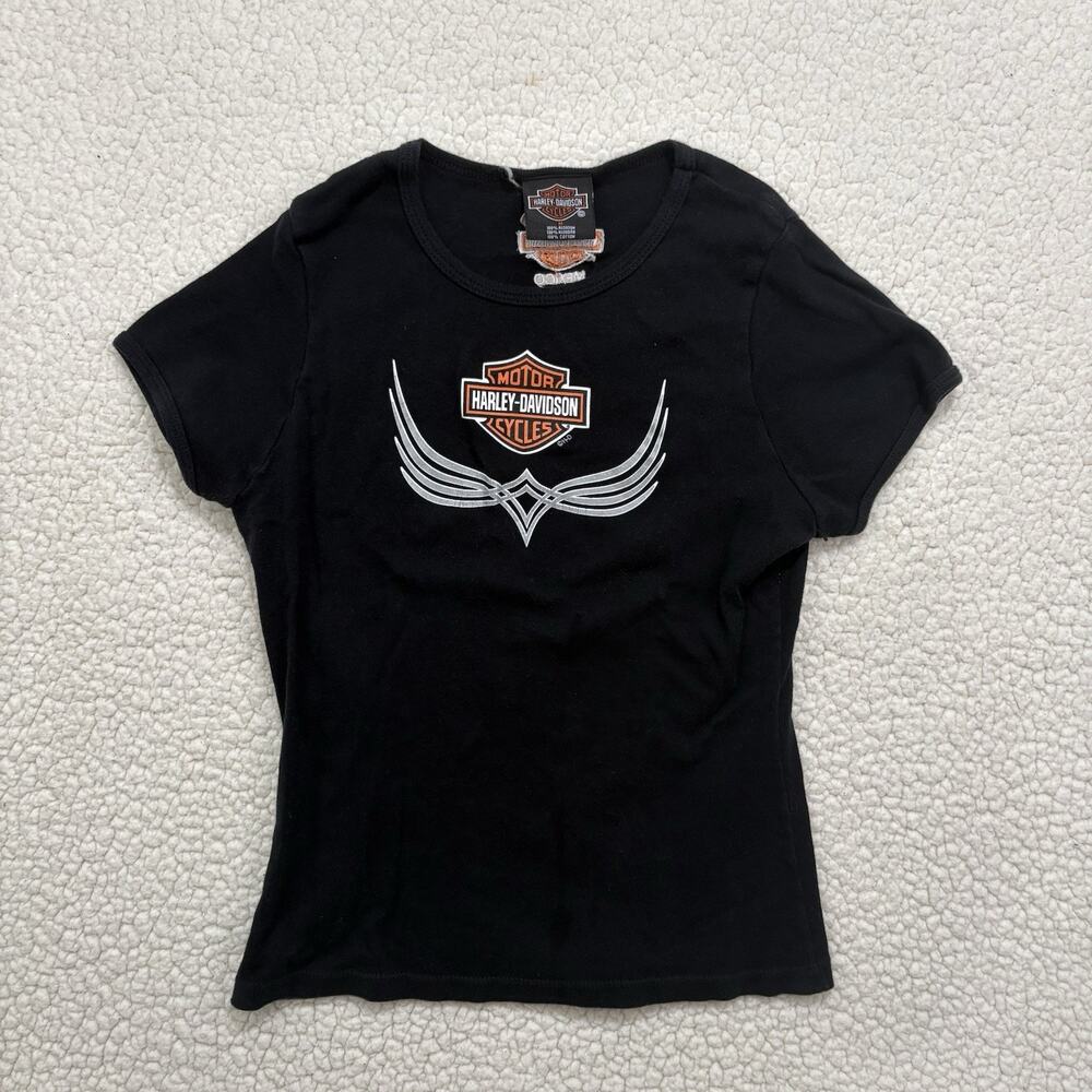 Vintage Y2K Harley Davidson Logo Baby Tee Size Womens M Cancun Mexico SS Crop